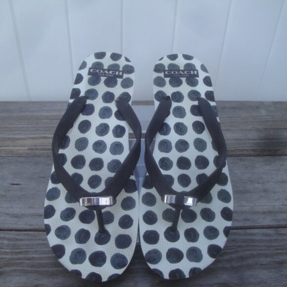 Coach Sandals Wedge 2" Heel Platform Black with Polka Dots inside - Picture 5 of 5